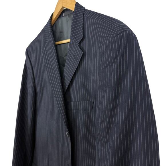 Bachrach Navy 3 Button 2 Piece Suit Jacket Pants Pinstriped Mens sz 46 Long - Picture 12 of 16